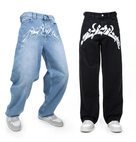 Baggy Jeans Harajuku Hip Hop Straight Wide Leg Pants Oversized Print Y2k Men’s Jeans