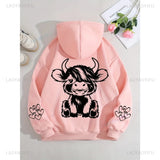 Cute Cow Graphic Hoodie Casual Winter Fall Women