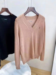 Spring And Autumn Knitted Embroidery Pullover Round Neck V-Neck Long Sleeve Luxury - xinnzy
