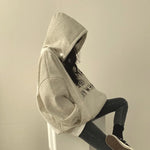 Women's Winter Loose Letter Print Plush Thick Hooded Sweatshirt