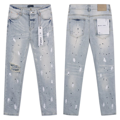 Ripped Patch Jeans Men Retro Streetwear Straight Trousers