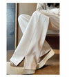 Fleece Lined Wide Leg Pants Women Split Hem Winter Trousers