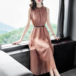 Solid Color Chiffon Dress for Women's Summer New Waistband Style Slimming