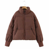 Women's Winter Stand Collar Zip Cropped Puffer Jacket