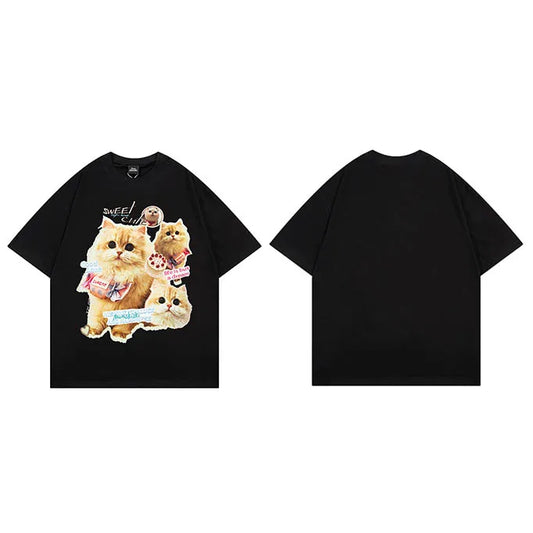 Cute Cats Graphic T-Shirt Men Hip Hop Cotton