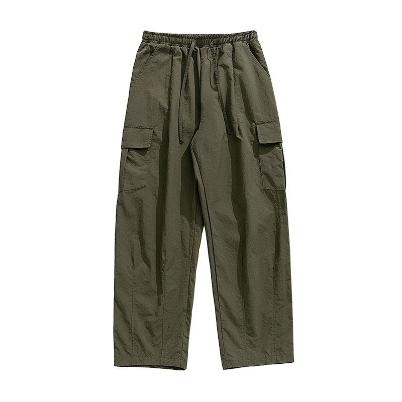 Cargo Pants Multi-Pocket Men Casual Solid Colour Baggy Wide Pants