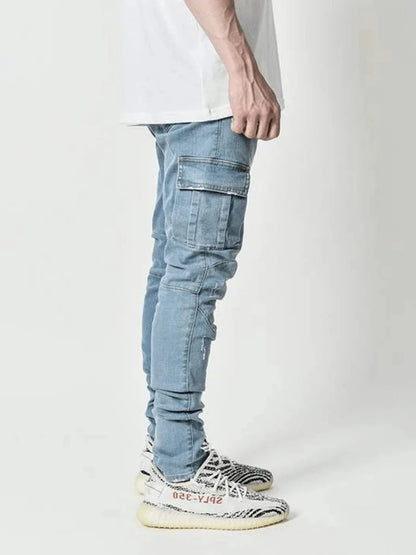 Jeans Pants Multi Pockets Denim Pantalones Slim Fit