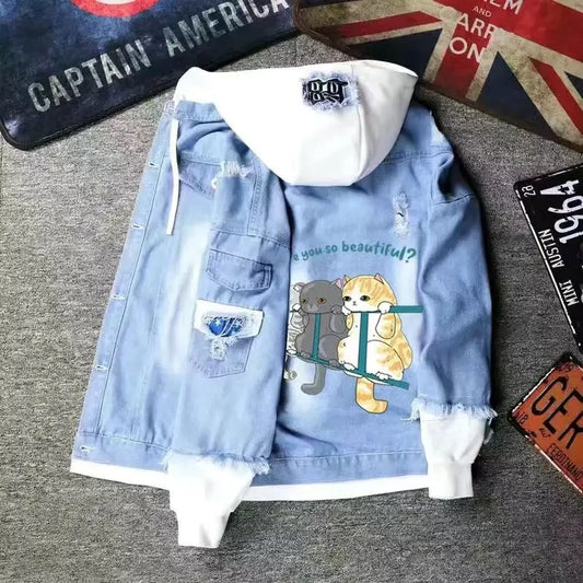 Hooded Denim Jacket for Men Y2K Rock Look Autumn Trend Cheap