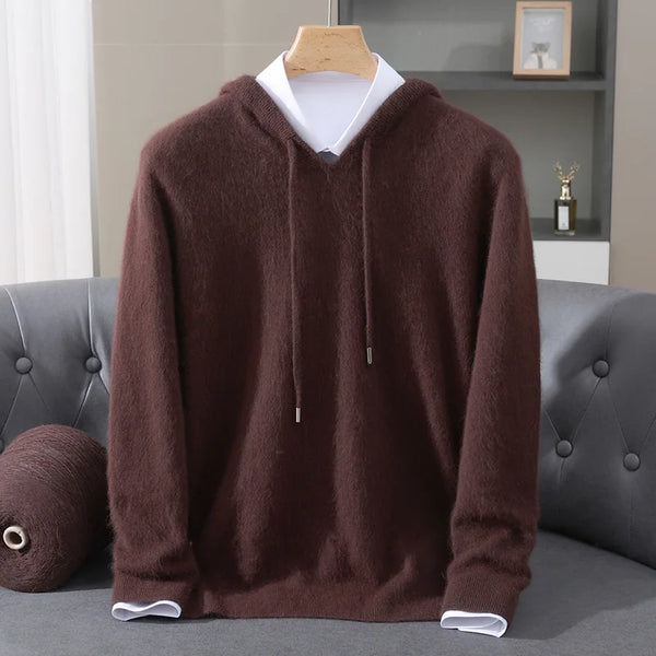 Mens 100 Percent Mink Cashmere Hooded Sweater Pullover Knit Top