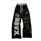 Retro Printed Patch Sweatpants