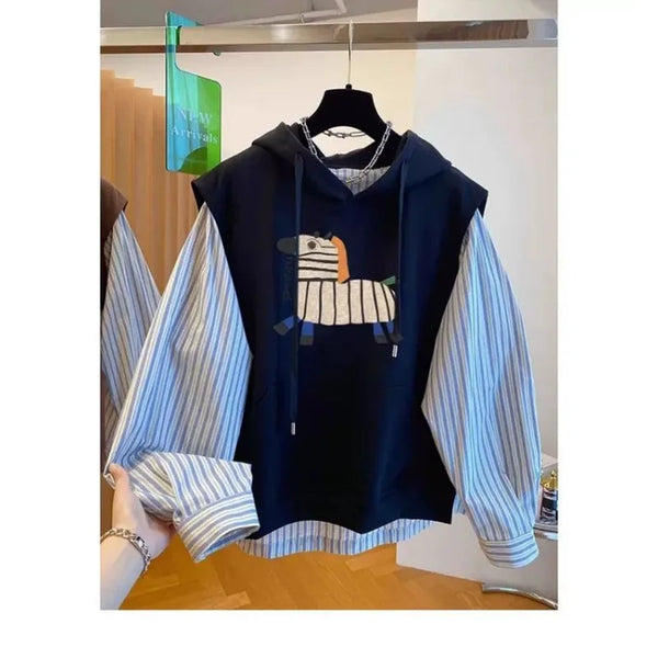 Get Cozy Loose Fit Fake 2 Piece Sweatshirt