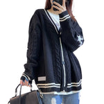 Oversized Star Embroidered Cardigan Casual and Stylish Sweater for 2023