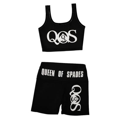 QOS Pattern Women's Workout Set High Waist Shorts and Sport Bra 2-Piece