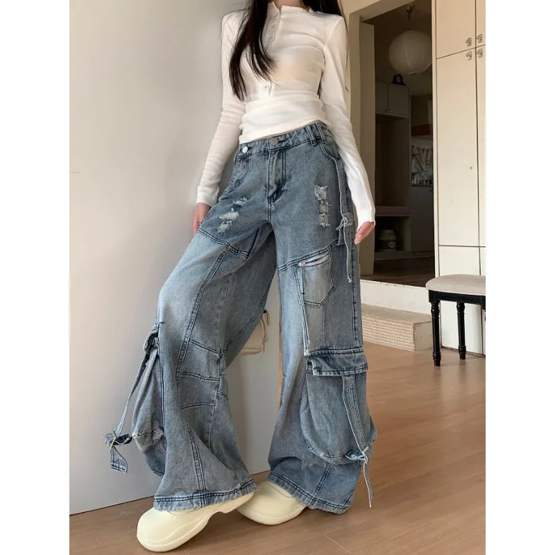 Y2K Baggy Belted Denim High Waist Jeans