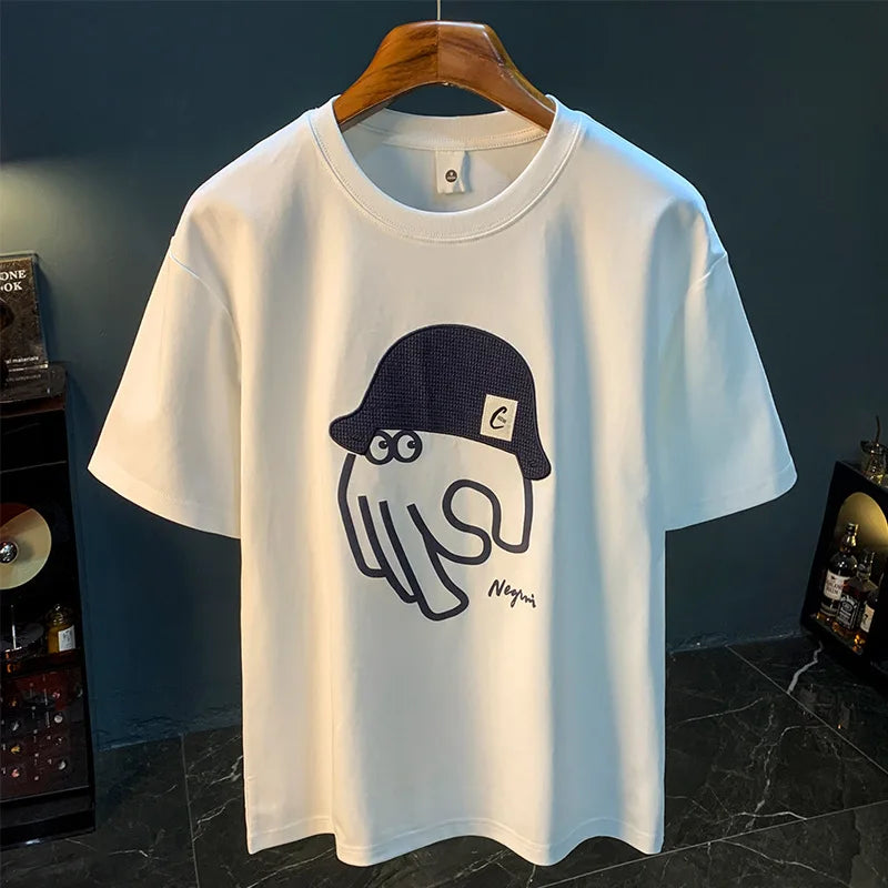 High-End Men’s Summer Embroidered T-shirt Trendy Loose Breathable Top