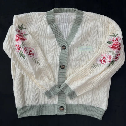 Cardigan for Women Flower Embroidered Knitted Sweater Y2k Girl Vintage