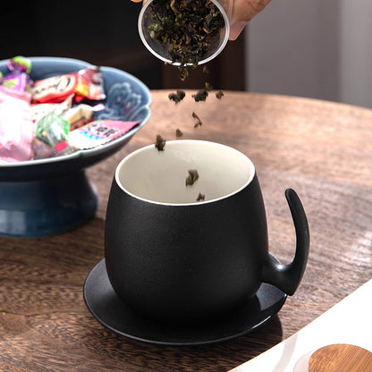 Frosted Coffee Cup Mug Milk Cup with Cup Holder Black Pottery