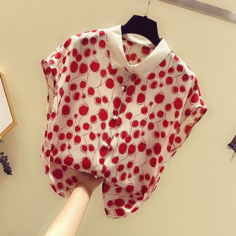 Casual Polka Dot Top Women Short Batwing Sleeve Tee