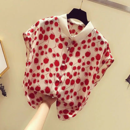 Casual Polka Dot Top Women Short Batwing Sleeve Tee