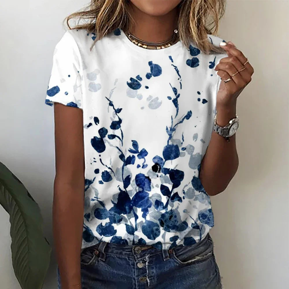 Women’s Gradient Blouse 3D Floral Print Y2K Casual Tee