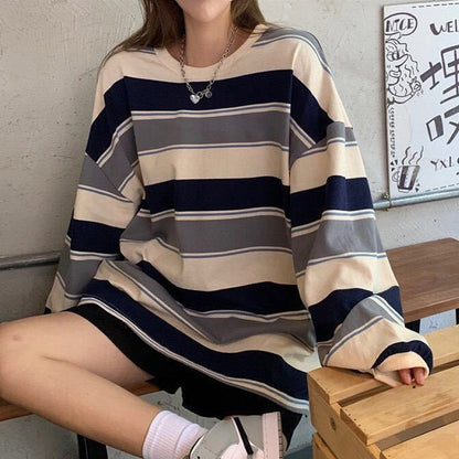 Hoodies Striped Oversized Sweatshirt Women Korean Fashion