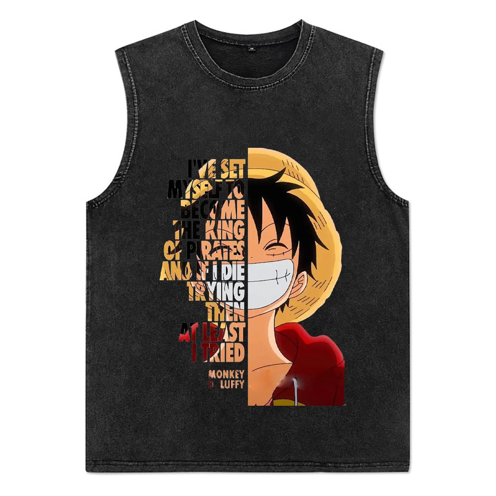 Vintage Men T-Shirts Anime Print T Shirts Cotton Casual Sleeveless Tees Vest - xinnzy