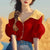 Korean Style Chic Color Blocked Puff Sleeve Collared Blouse for Women