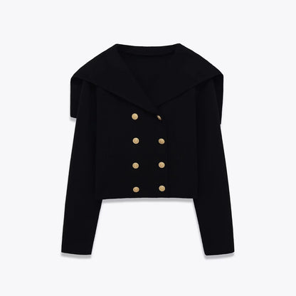Women's Double Breasted Knit Jacket - Short Casual Blazer