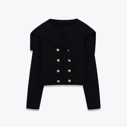 Women's Double Breasted Knit Jacket - Short Casual Blazer