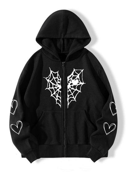 Fashionable and Casual Women's Spider Web Print Hoodie for Autumn