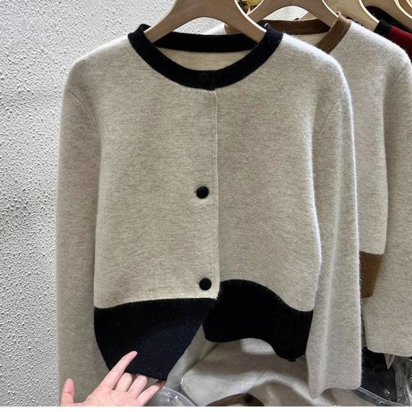Womens Colorblock Cardigan Sweater Cozy Knit Oversized Fall Jacket