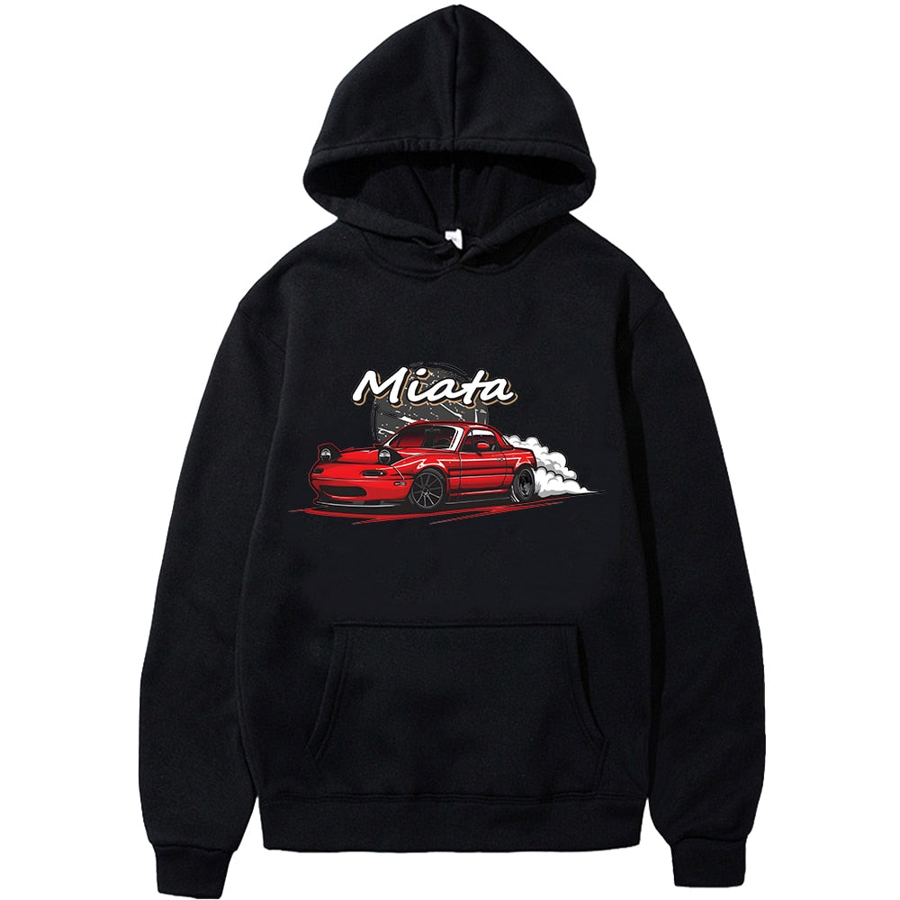 Men Hoodies Japanese Anime Print Car Streetwear Casual