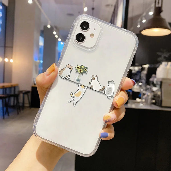 Transparent Cute Cat Phone Case For iPhone Shockproof Silicone Cover