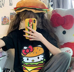 Street Burger Kitty Cartoon Print Tshirt