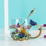 Blaue Rose Emaille Kristalltasse Blumen Teeglas Glastasse Blumenbecher mit Handgriff