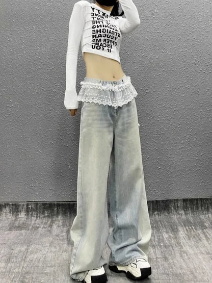 Women's Y2K Lace Patchwork High Waist Jeans