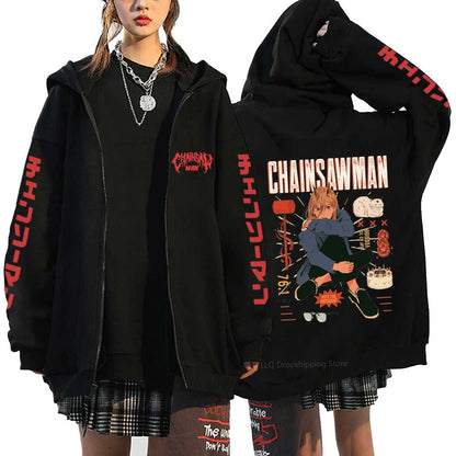 Anime Chainsaw Denji Hoodies Makima Zipper Streetwear Fleece