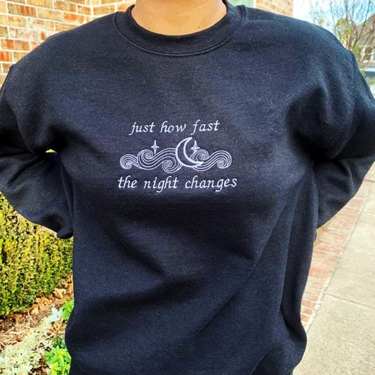 Night Changes Embroidered Sweatshirt Retro Loose Pullover