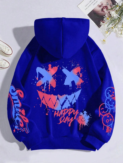 Happy Day Graffiti Women Hoodie Vintage Oversized