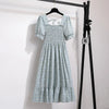 Spring Summer Elastic Waist Chiffon Dress Women Casual Pleated A-line