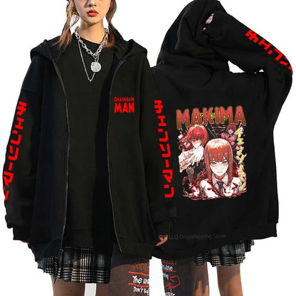 Anime Chainsaw Denji Hoodies Makima Zipper Streetwear Fleece