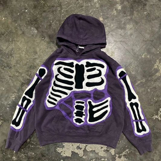 Y2K baggy Street Hip Hop Casual Loose All-Match Pullover Hoodies Goth Purple Ripped
