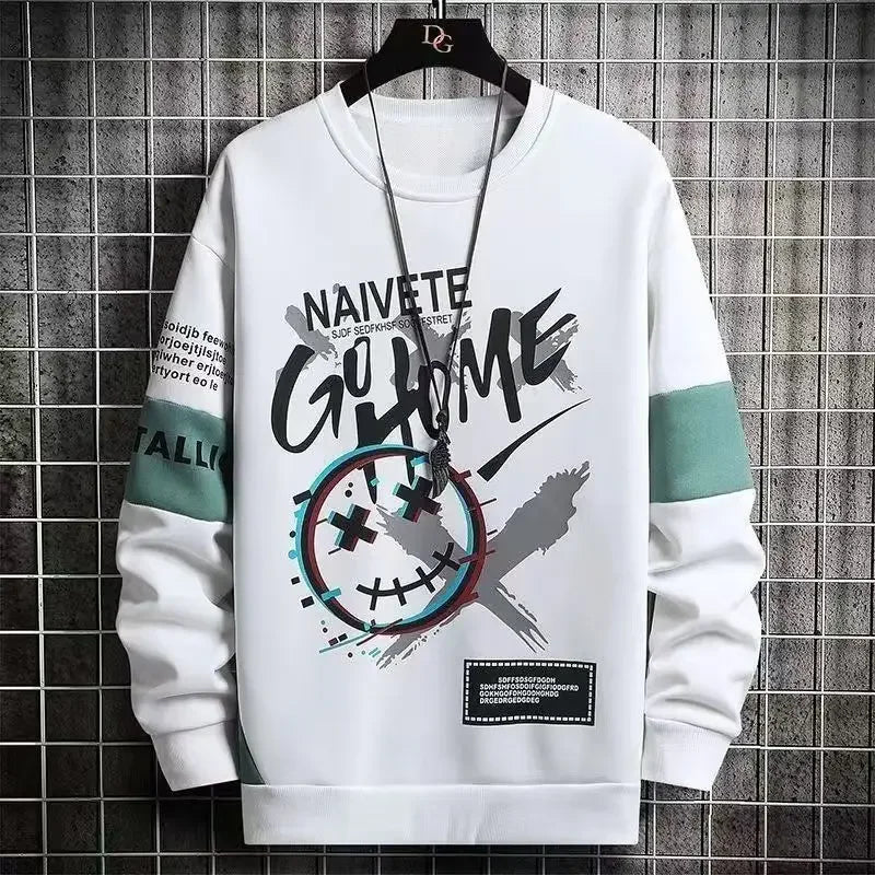 Men's Vintage Y2K Printed Round Neck Pullover Sweatshirt Fashion Trend
