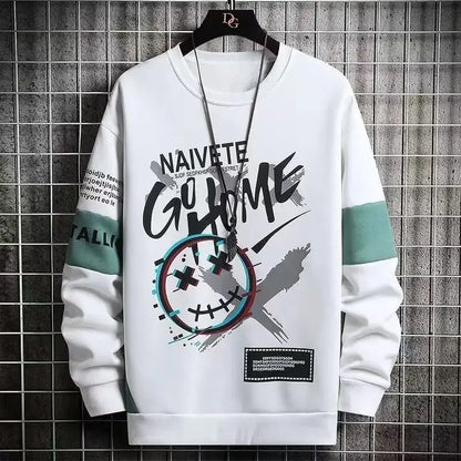 Men's Vintage Y2K Printed Round Neck Pullover Sweatshirt Fashion Trend
