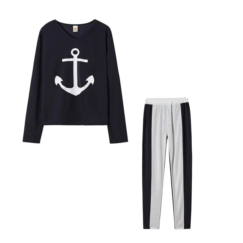 Womens Top Beautiful Ship Anchor Long-Sleeve V-Neck Fashion Casual Suit Trend