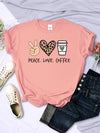 Womens Peace Love Coffee Graphic Tee Cotton O Neck Street Style Shirt