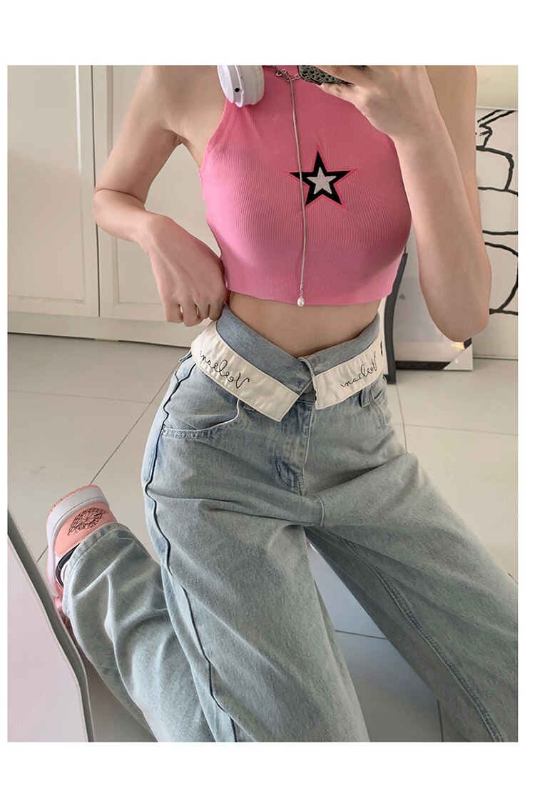 Chic Vintage Streetwear High Waisted Wide Leg Jeans for Women