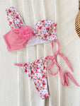 Damen-Bikini mit 3D-Blumenmuster: Zweiteilige Bademode im Spleiß-Stil