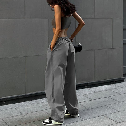 Cargo Pants Y2K Drawstring Low Waist Joggers Trousers Wide Leg