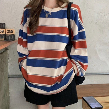 Hoodies Striped Oversized Sweatshirt Women Korean Fashion